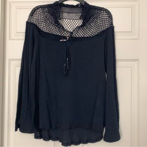 NWOT Free People On The Island Crochet Long Bell Sleeve Blouse, M